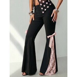 Flare Lace Bow Pants 1XL Black Pink Coquette Balletcore Whimsigoth Bell Bottoms